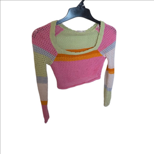Women's Bluenotes Cropped Knit Sweater S Pink Green